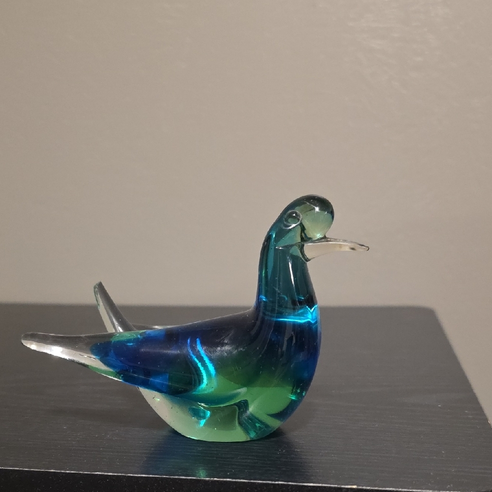 Blown Glass Bird Figurine - Blue and Green